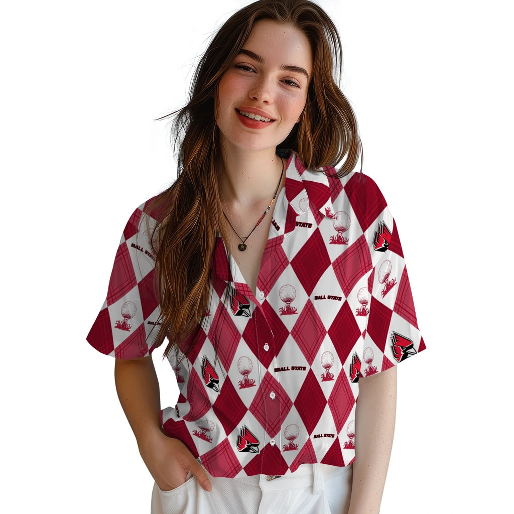 Ball State Cardinals Hawaiian Shirt - Golfing Plaid | Moonbestprint