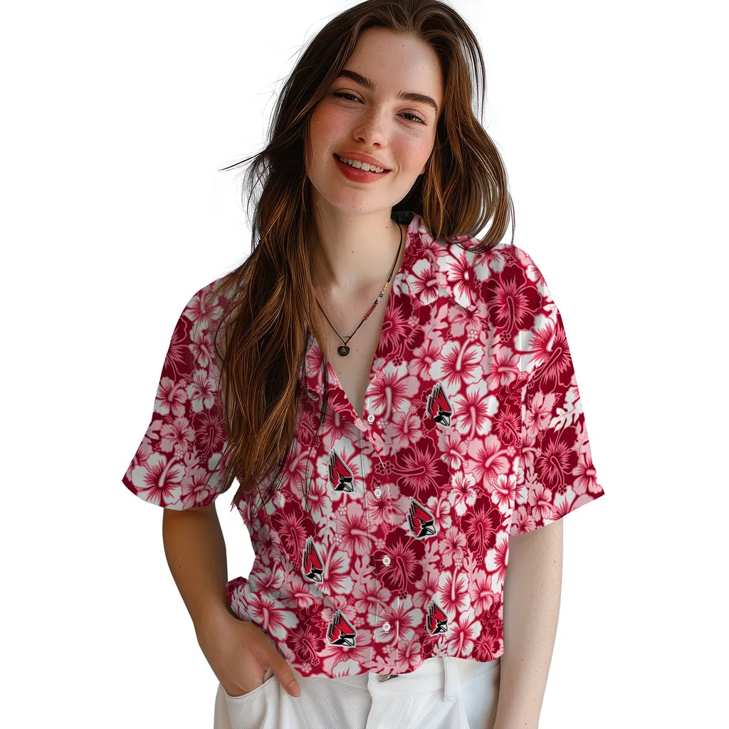Ball State Cardinals Hawaiian Shirt - Hibiscus Blooms | Moonbestprint
