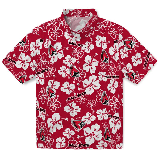 Ball State Cardinals Hawaiian Shirt - Hibiscus Flower Design | Moonbestprint