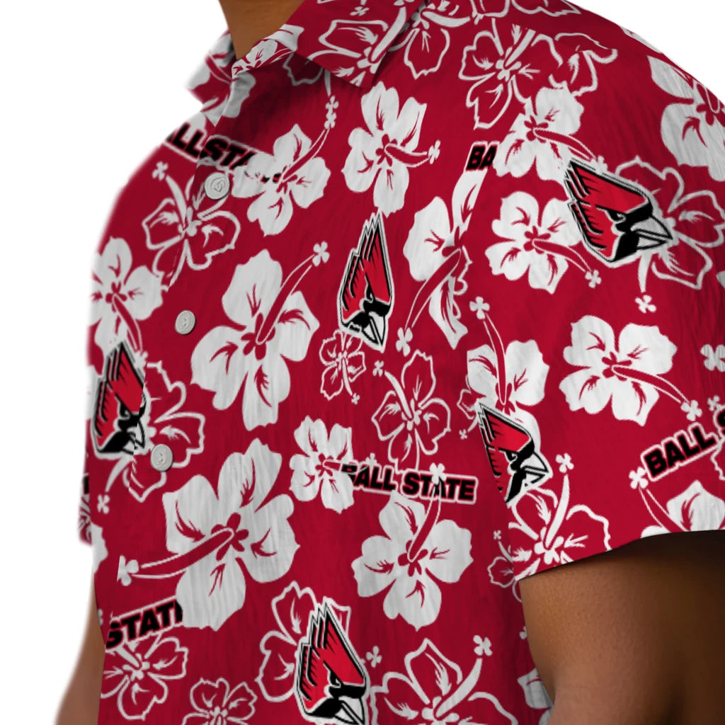 Ball State Cardinals Hawaiian Shirt - Hibiscus Flower Design | Moonbestprint