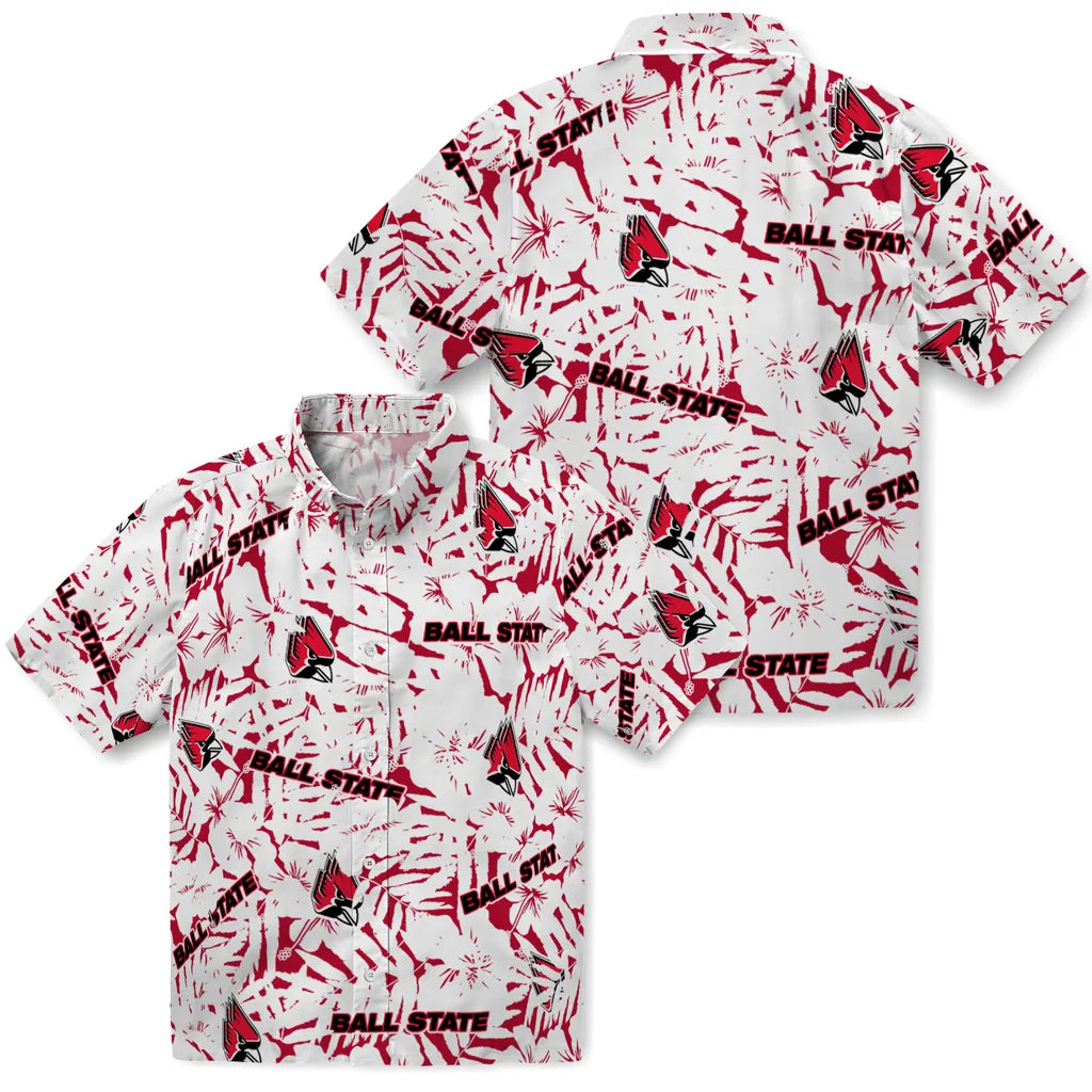 Ball State Cardinals Hawaiian Shirt - Hibiscus Overlay | Moonbestprint