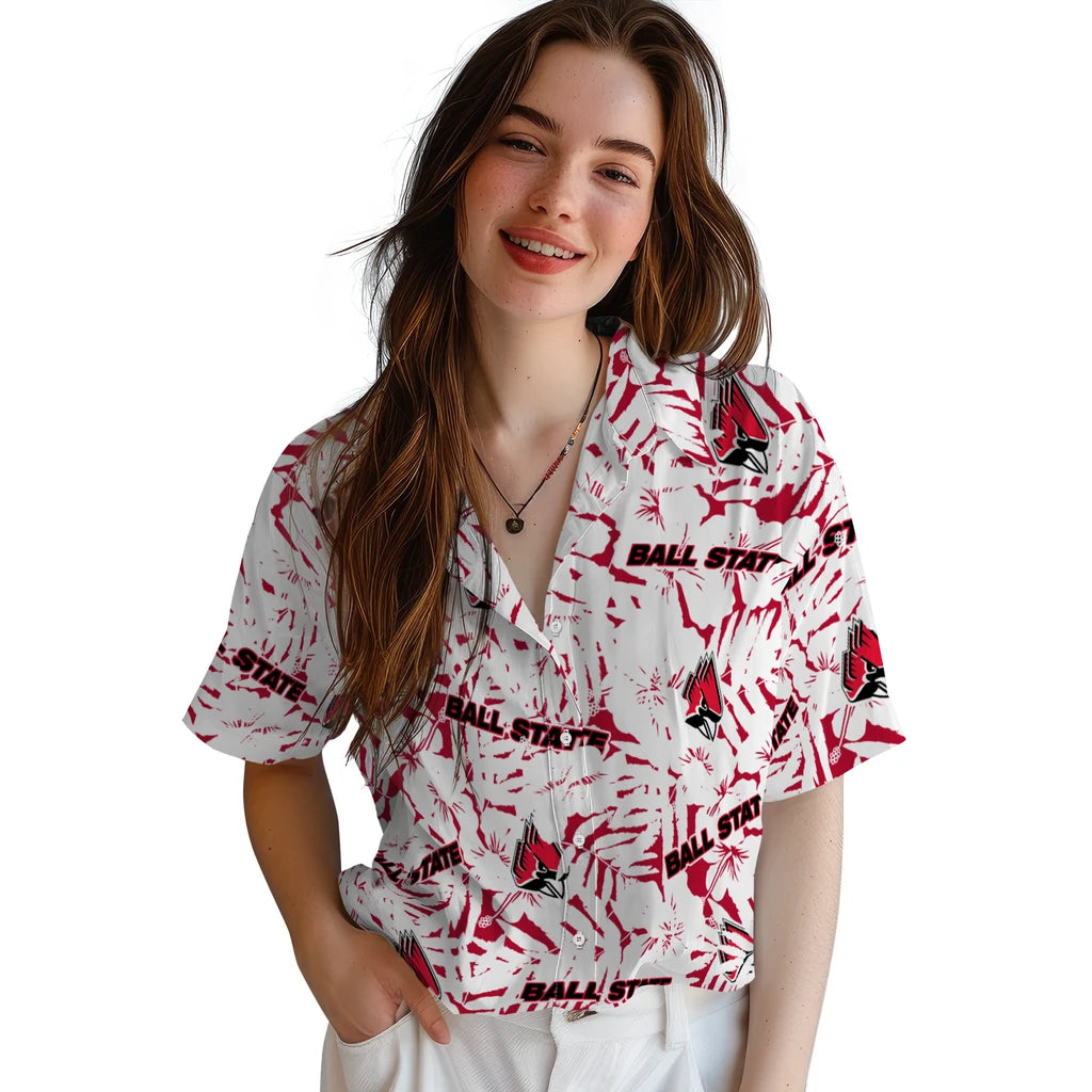 Ball State Cardinals Hawaiian Shirt - Hibiscus Overlay | Moonbestprint