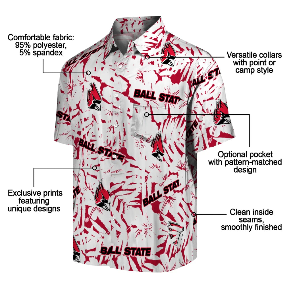 Ball State Cardinals Hawaiian Shirt - Hibiscus Overlay | Moonbestprint