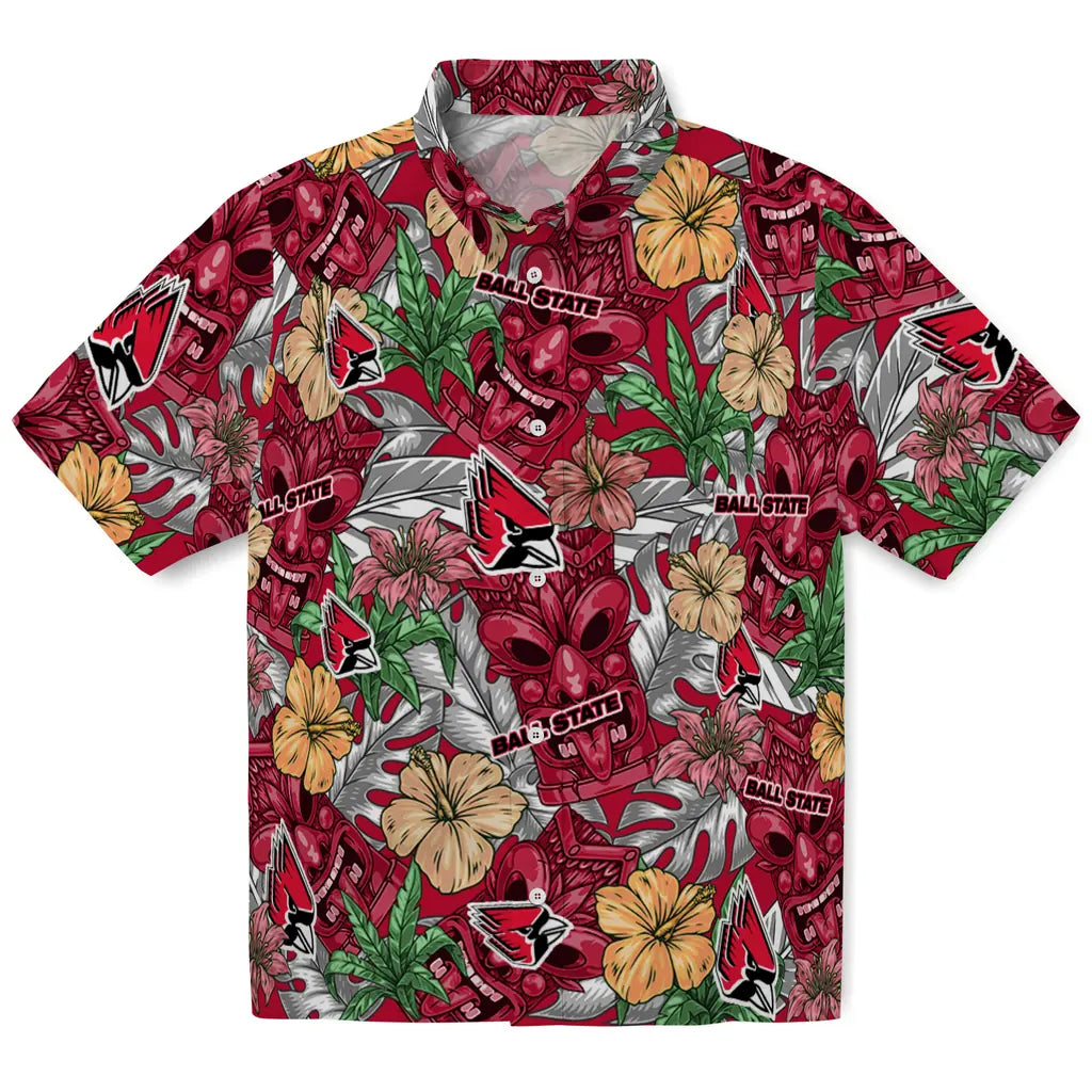 Ball State Cardinals Hawaiian Shirt - Hibiscus Tiki Jungle | Moonbestprint
