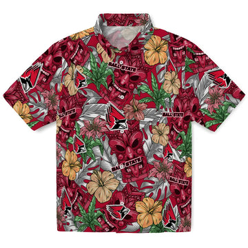 Ball State Cardinals Hawaiian Shirt - Hibiscus Tiki Jungle | Moonbestprint