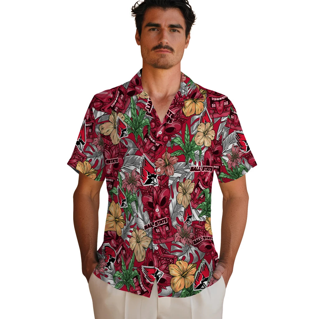Ball State Cardinals Hawaiian Shirt - Hibiscus Tiki Jungle | Moonbestprint