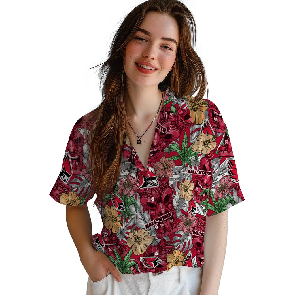 Ball State Cardinals Hawaiian Shirt - Hibiscus Tiki Jungle | Moonbestprint