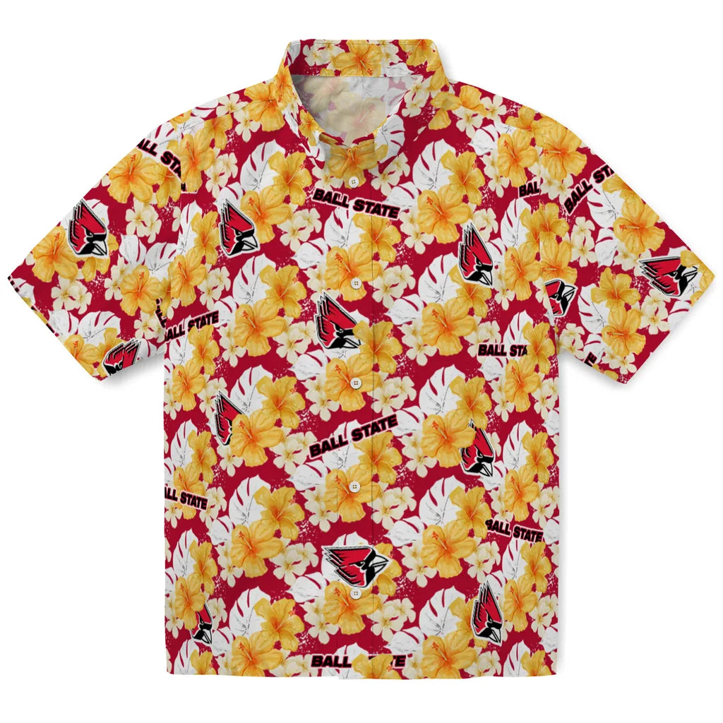 Ball State Cardinals Hawaiian Shirt - Hibiscus Tropics | Moonbestprint