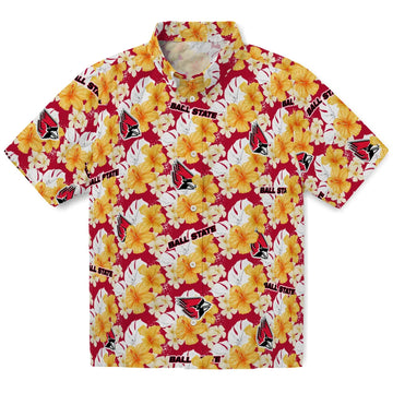 Ball State Cardinals Hawaiian Shirt - Hibiscus Tropics | Moonbestprint