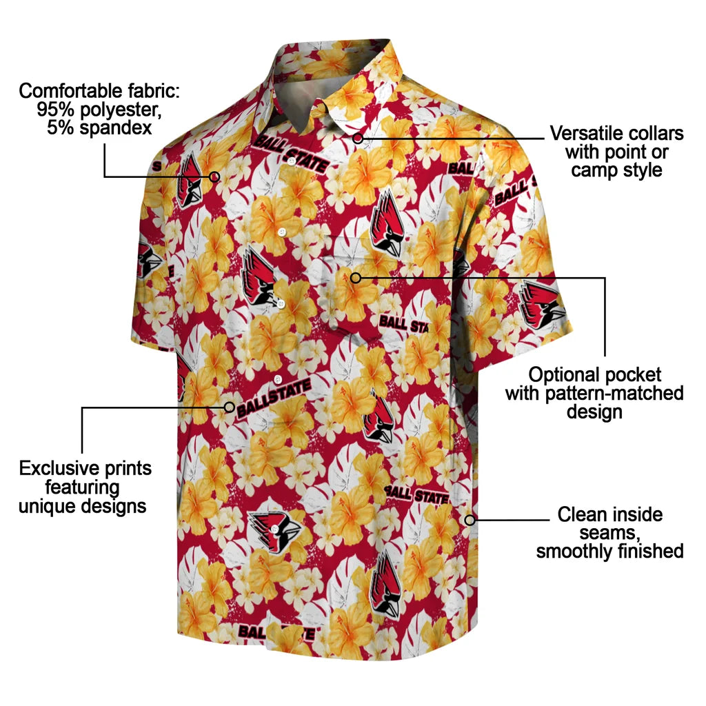 Ball State Cardinals Hawaiian Shirt - Hibiscus Tropics | Moonbestprint