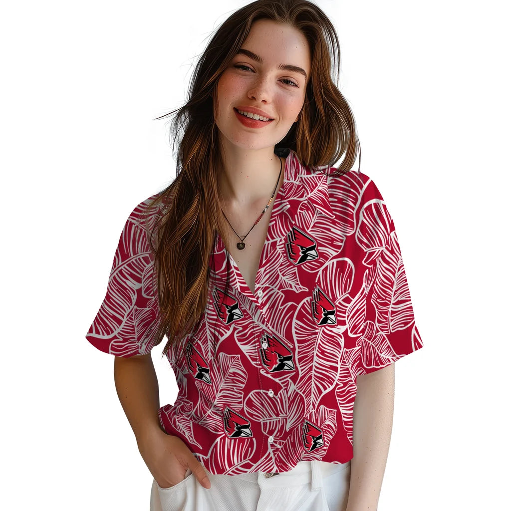 Ball State Cardinals Hawaiian Shirt - Leaf Outline | Moonbestprint