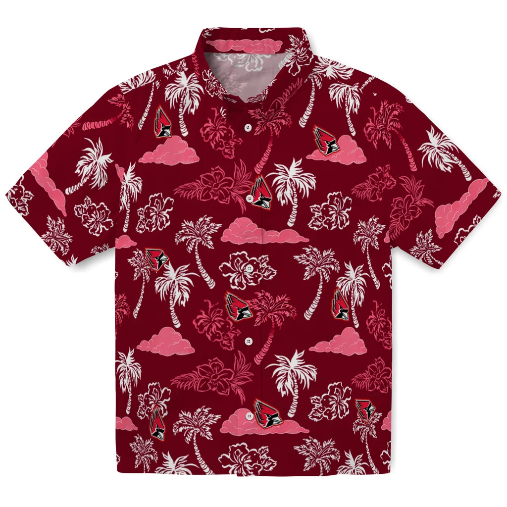 Ball State Cardinals Hawaiian Shirt - Palm And Clouds | Moonbestprint