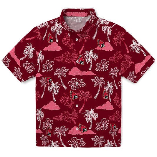 Ball State Cardinals Hawaiian Shirt - Palm And Clouds | Moonbestprint