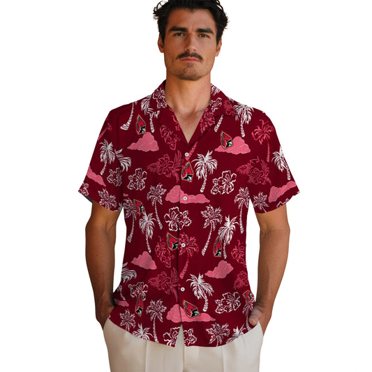 Ball State Cardinals Hawaiian Shirt - Palm And Clouds | Moonbestprint