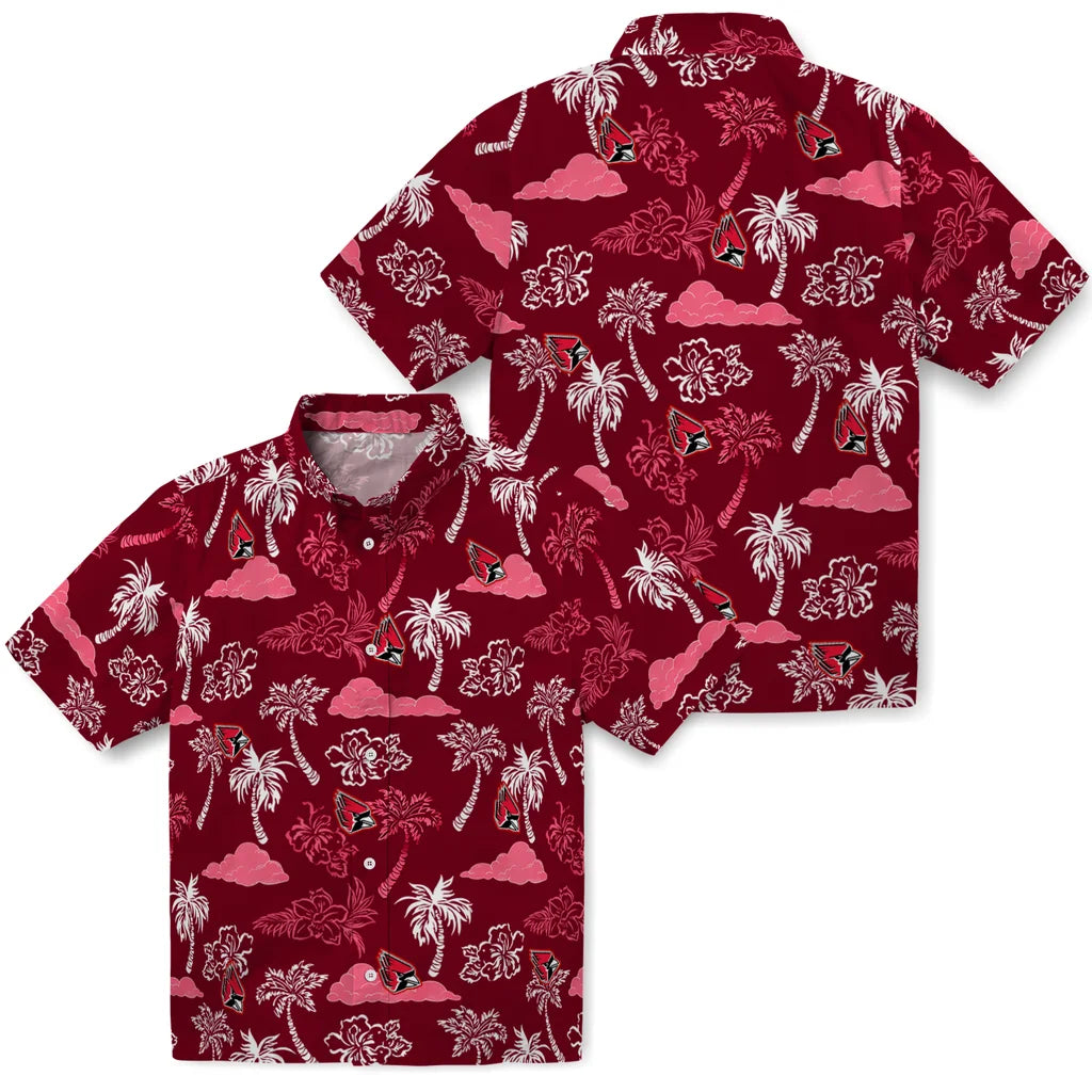 Ball State Cardinals Hawaiian Shirt - Palm And Clouds | Moonbestprint
