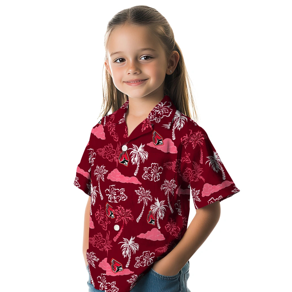 Ball State Cardinals Hawaiian Shirt - Palm And Clouds | Moonbestprint