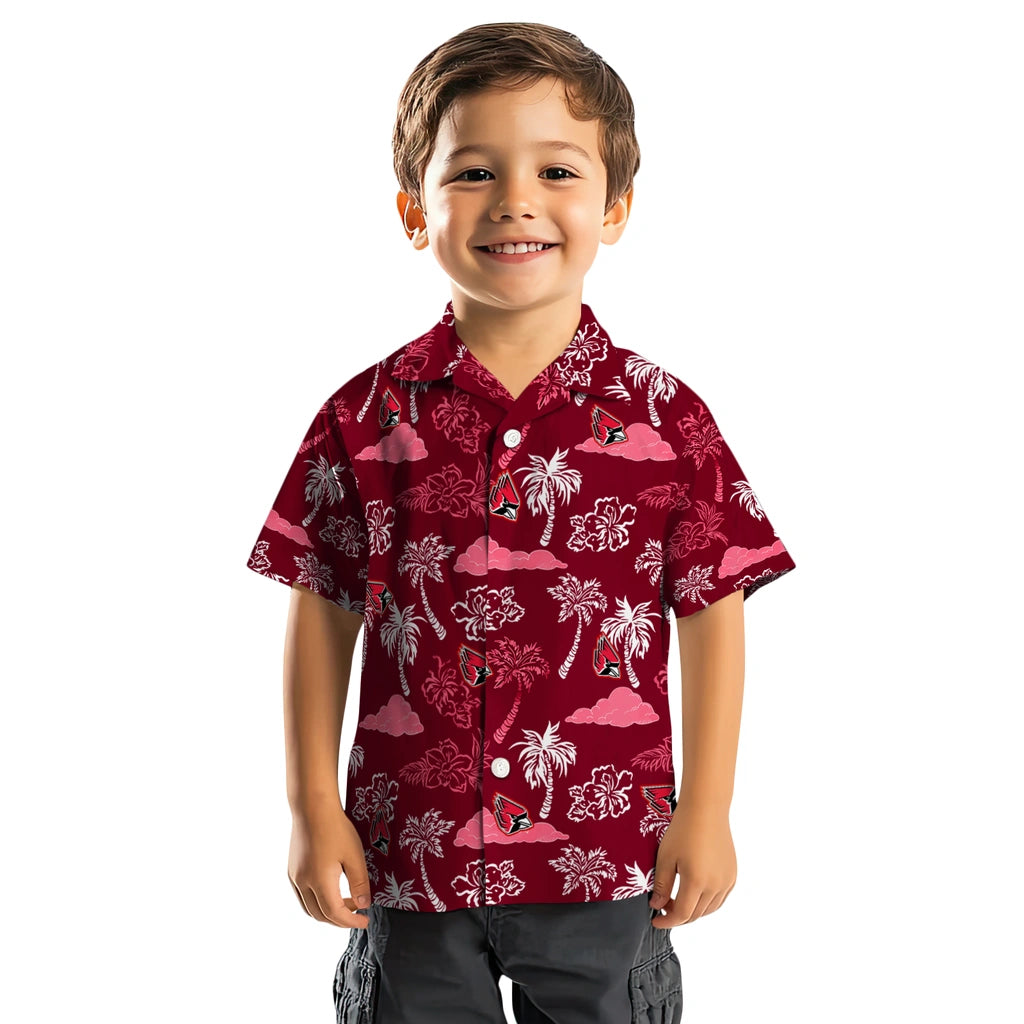 Ball State Cardinals Hawaiian Shirt - Palm And Clouds | Moonbestprint