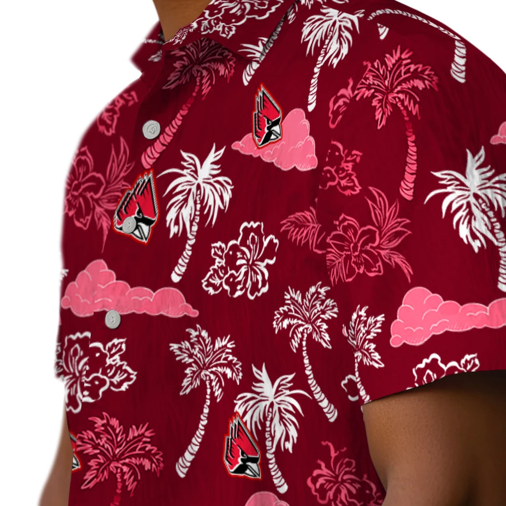 Ball State Cardinals Hawaiian Shirt - Palm And Clouds | Moonbestprint