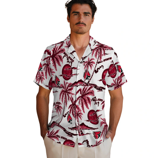 Ball State Cardinals Hawaiian Shirt - Palm Sunset | Moonbestprint