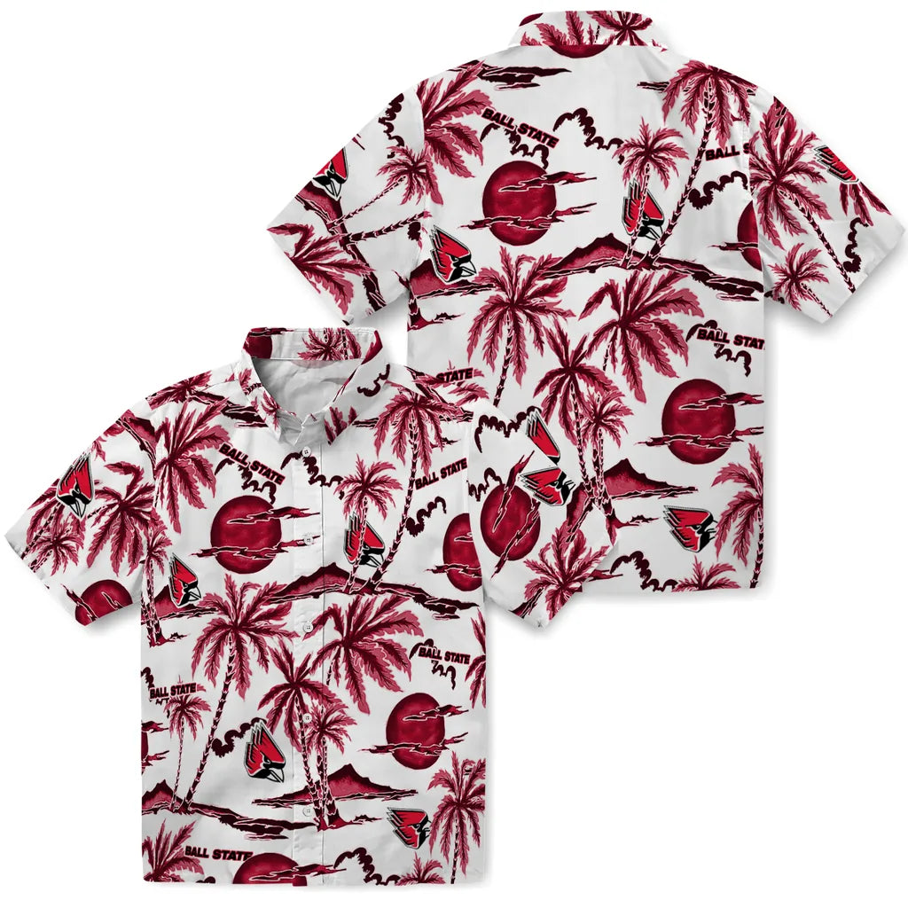 Ball State Cardinals Hawaiian Shirt - Palm Sunset | Moonbestprint