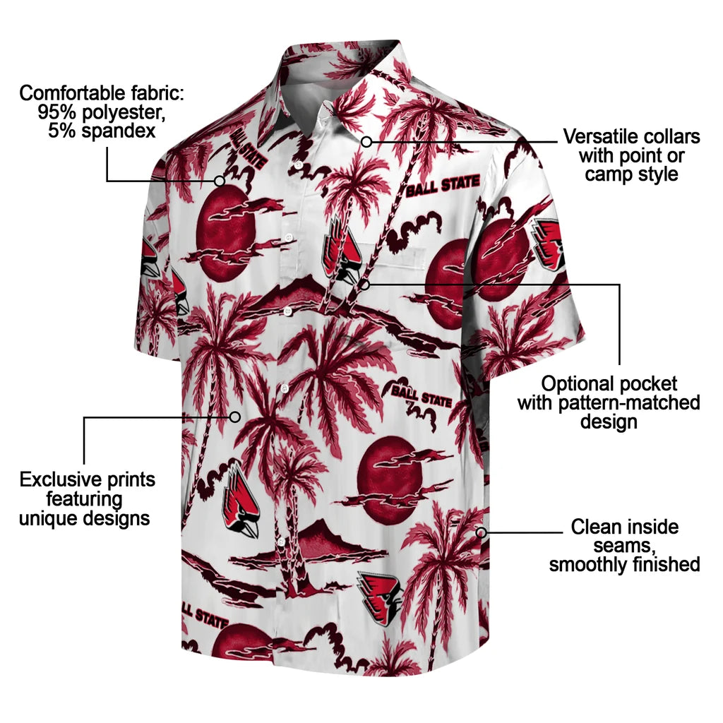 Ball State Cardinals Hawaiian Shirt - Palm Sunset | Moonbestprint