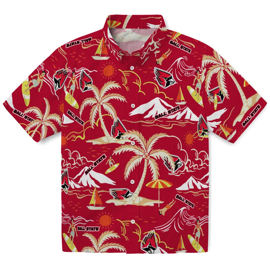 Ball State Cardinals Hawaiian Shirt - Palm Tree Island | Moonbestprint