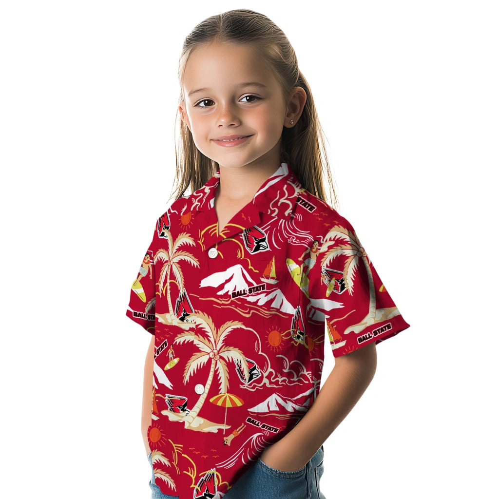 Ball State Cardinals Hawaiian Shirt - Palm Tree Island | Moonbestprint