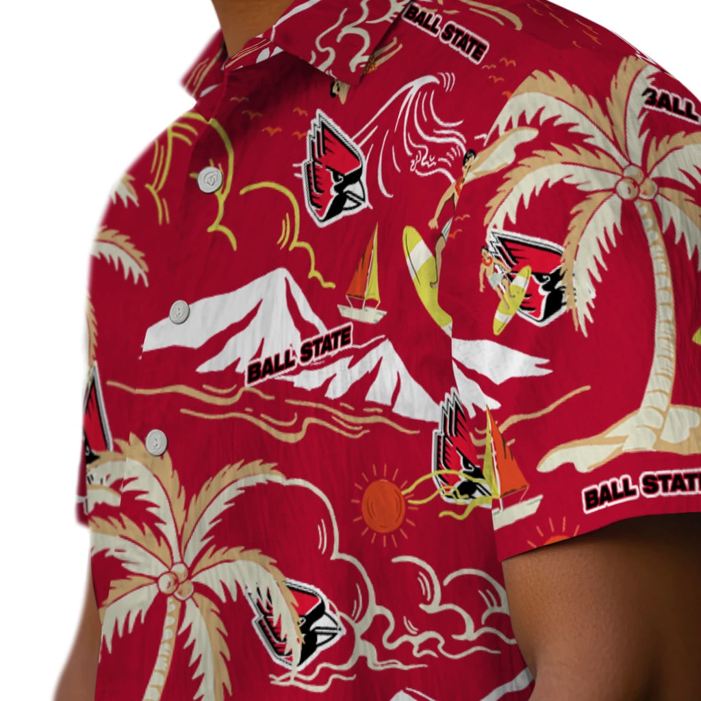 Ball State Cardinals Hawaiian Shirt - Palm Tree Island | Moonbestprint