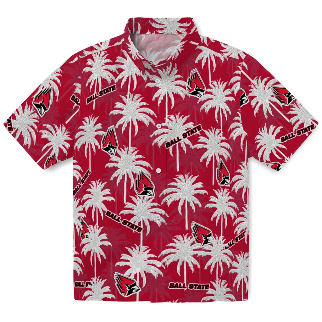 Ball State Cardinals Hawaiian Shirt - Palm Tree Motif | Moonbestprint