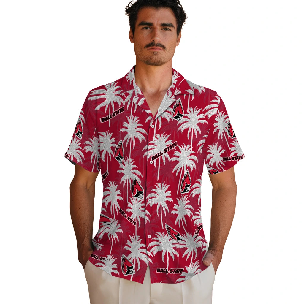 Ball State Cardinals Hawaiian Shirt - Palm Tree Motif | Moonbestprint