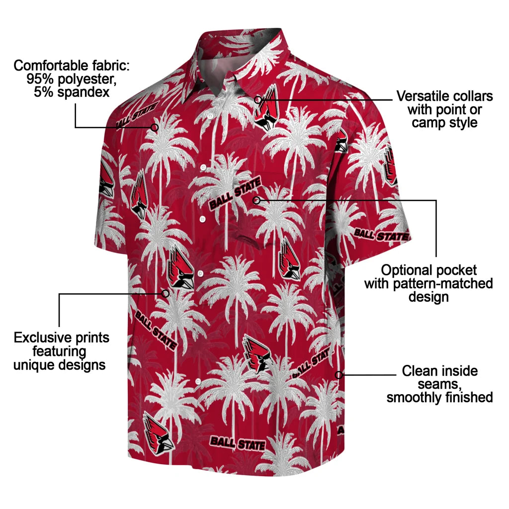 Ball State Cardinals Hawaiian Shirt - Palm Tree Motif | Moonbestprint