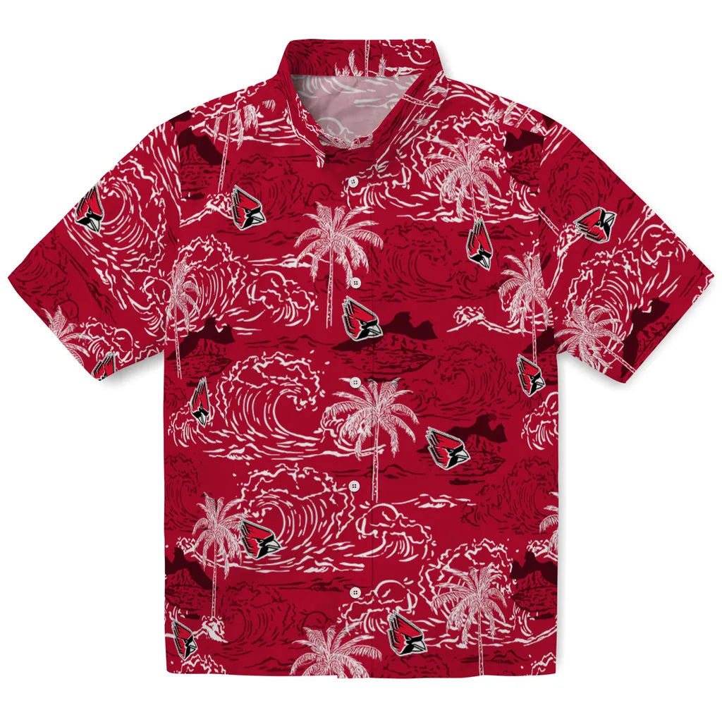 Ball State Cardinals Hawaiian Shirt - Wave Palm | Moonbestprint