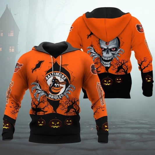 Baltimore Orioles Halloween 3D MLB All Over Print Hoodie -Moonbestprint