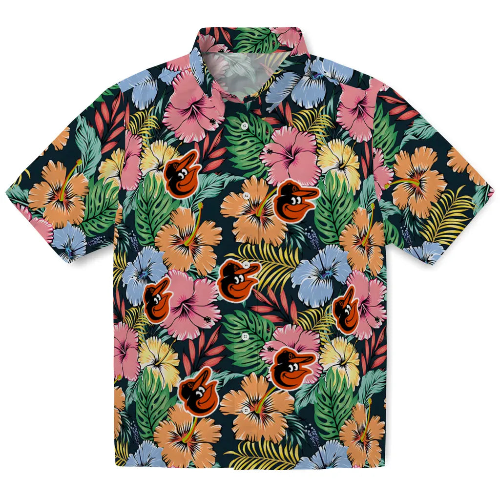 Baltimore Orioles Hawaiian Shirt - Brilliant Hibiscus Garden | Moonbestprint