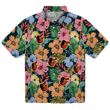 Baltimore Orioles Hawaiian Shirt - Brilliant Hibiscus Garden | Moonbestprint