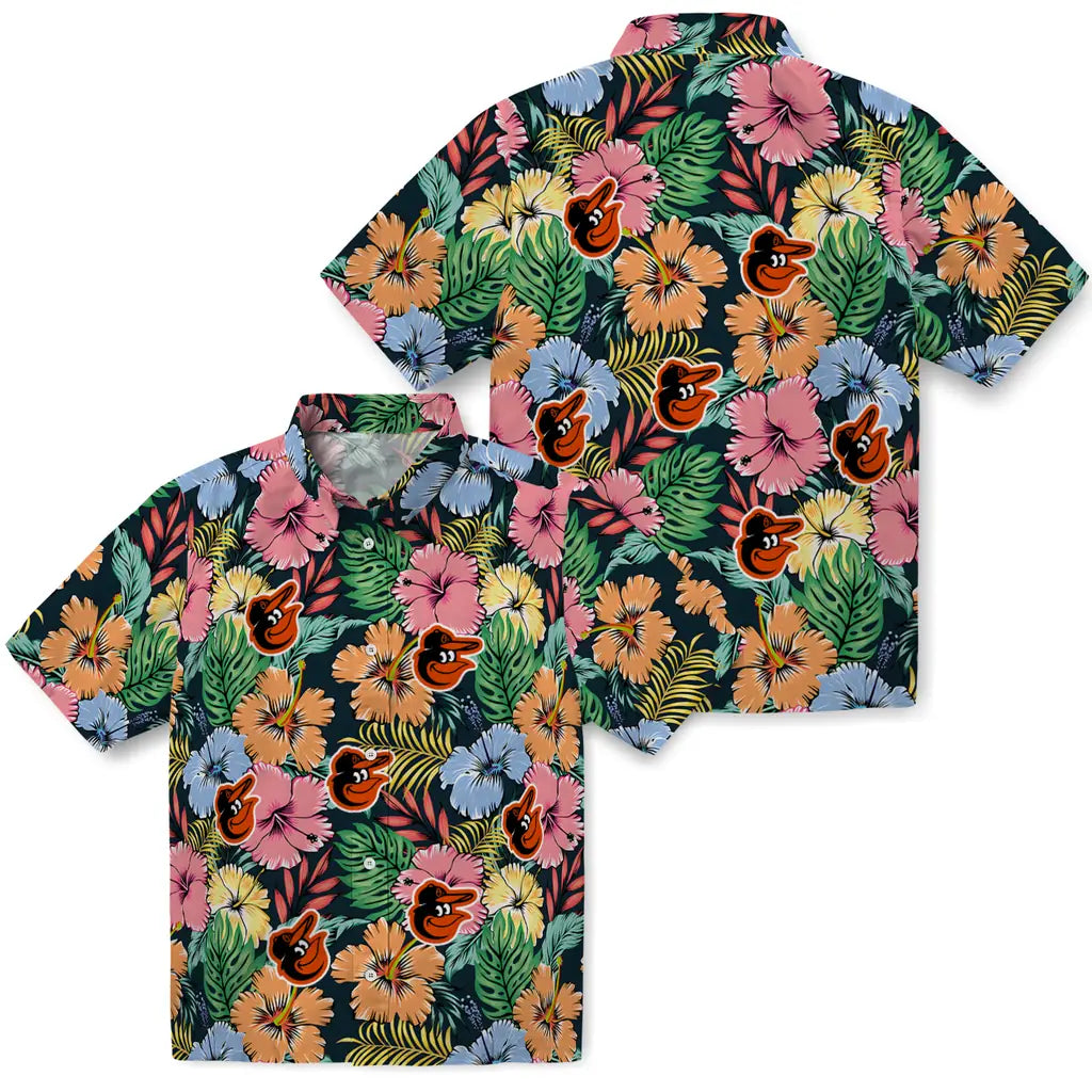 Baltimore Orioles Hawaiian Shirt - Brilliant Hibiscus Garden | Moonbestprint