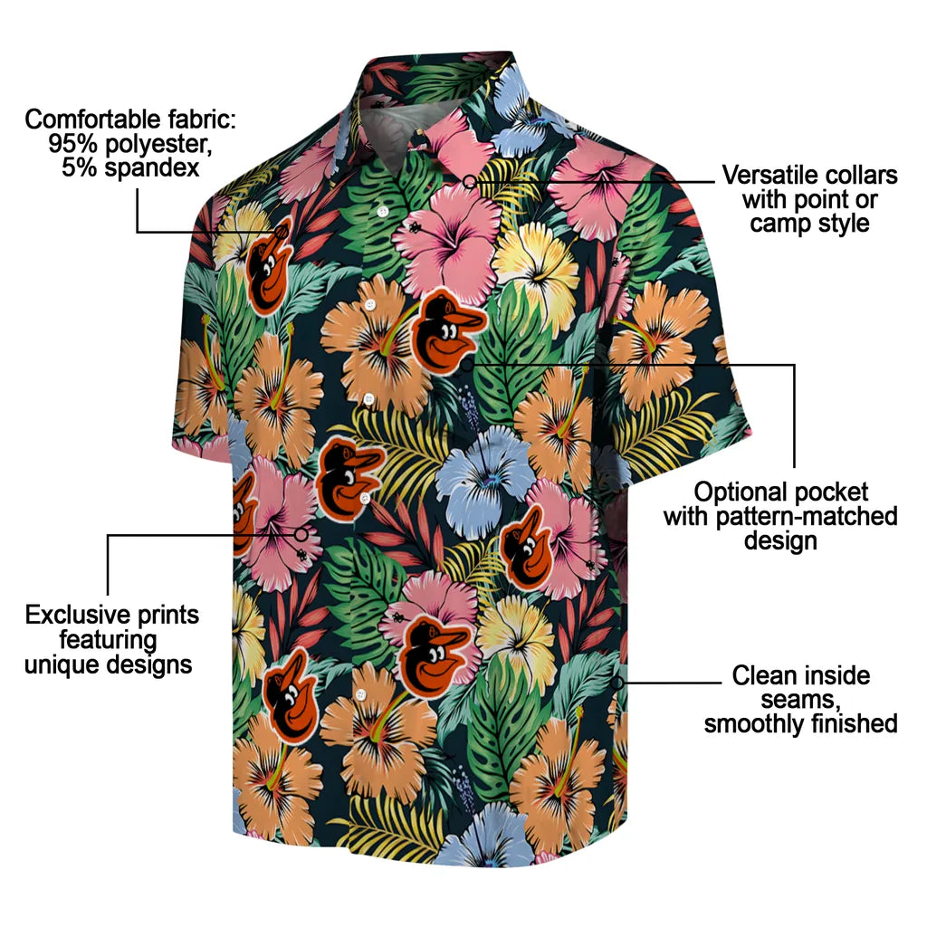 Baltimore Orioles Hawaiian Shirt - Brilliant Hibiscus Garden | Moonbestprint