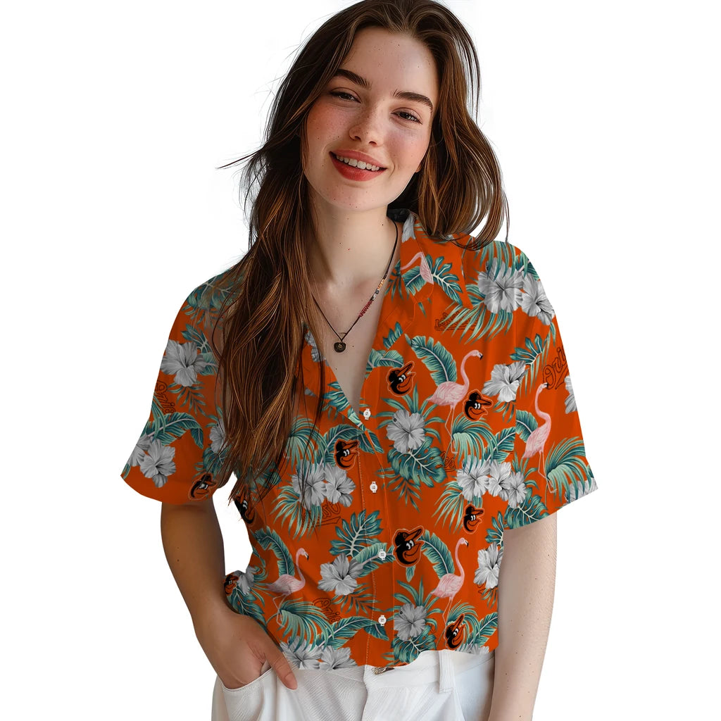Baltimore Orioles Hawaiian Shirt - Flamingo and Hibiscus | Moonbestprint
