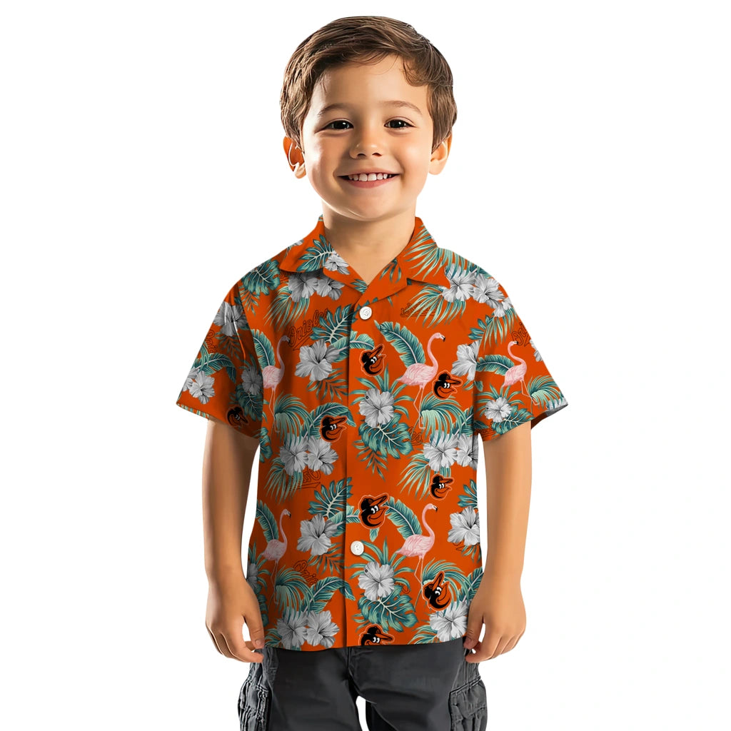Baltimore Orioles Hawaiian Shirt - Flamingo and Hibiscus | Moonbestprint