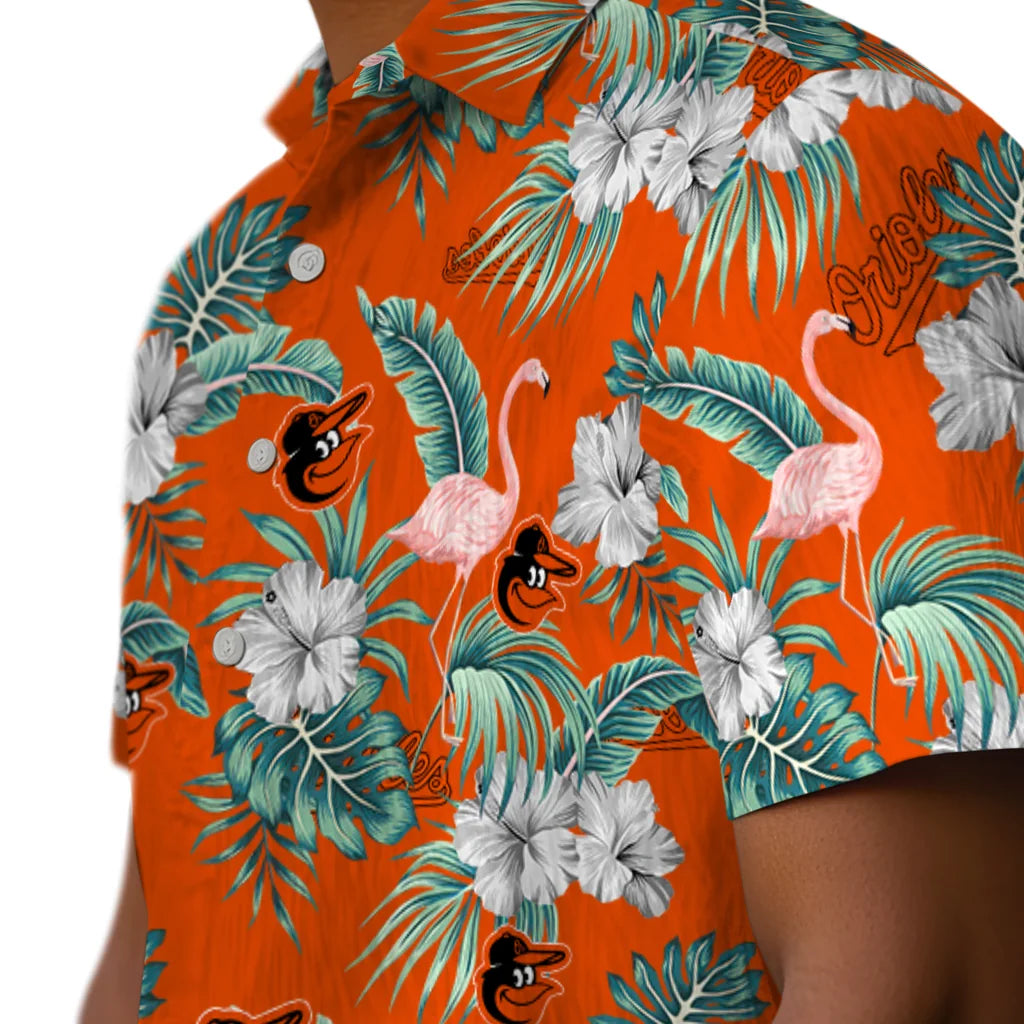 Baltimore Orioles Hawaiian Shirt - Flamingo and Hibiscus | Moonbestprint