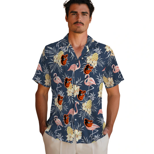 Baltimore Orioles Hawaiian Shirt - Flamingo Hibiscus | Moonbestprint