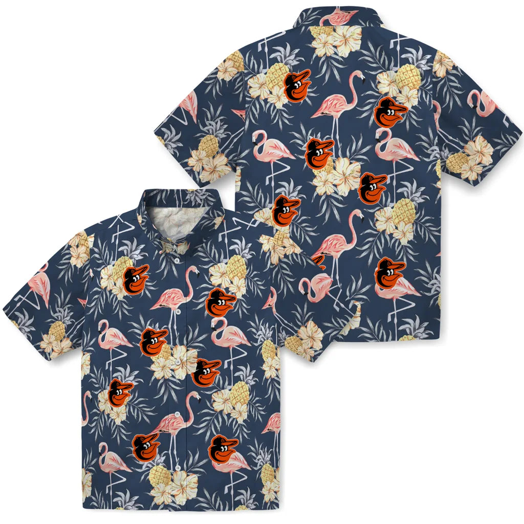 Baltimore Orioles Hawaiian Shirt - Flamingo Hibiscus | Moonbestprint