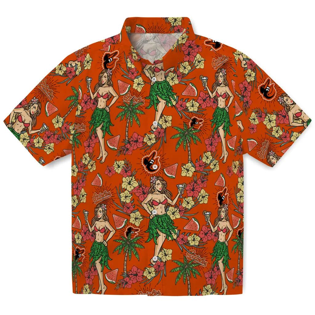 Baltimore Orioles Hawaiian Shirt - Hawaiian Girls Design | Moonbestprint
