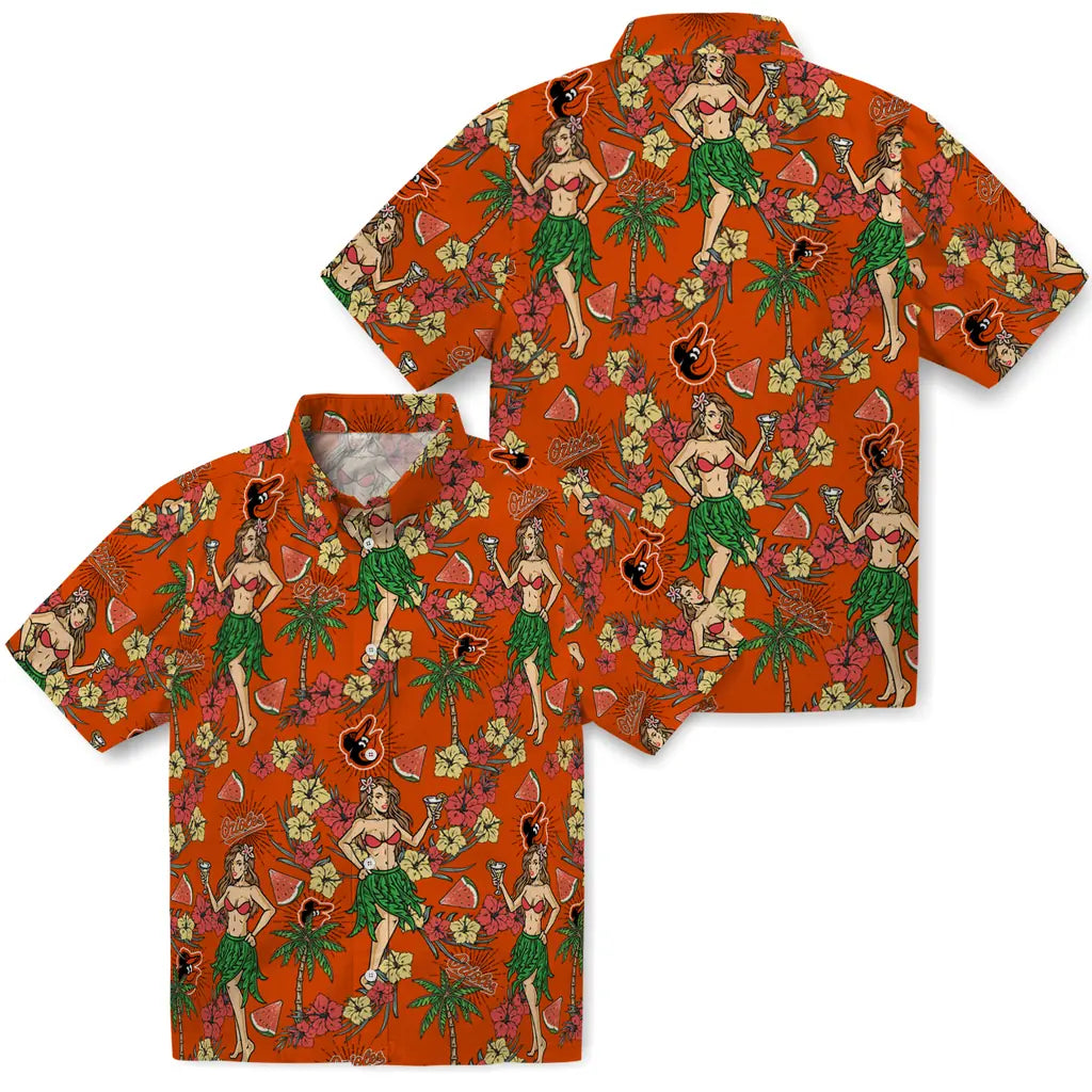 Baltimore Orioles Hawaiian Shirt - Hawaiian Girls Design | Moonbestprint