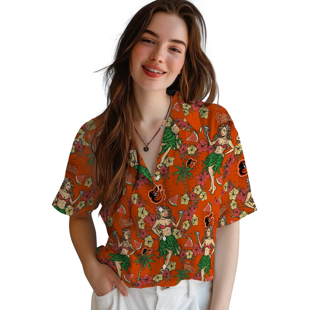 Baltimore Orioles Hawaiian Shirt - Hawaiian Girls Design | Moonbestprint