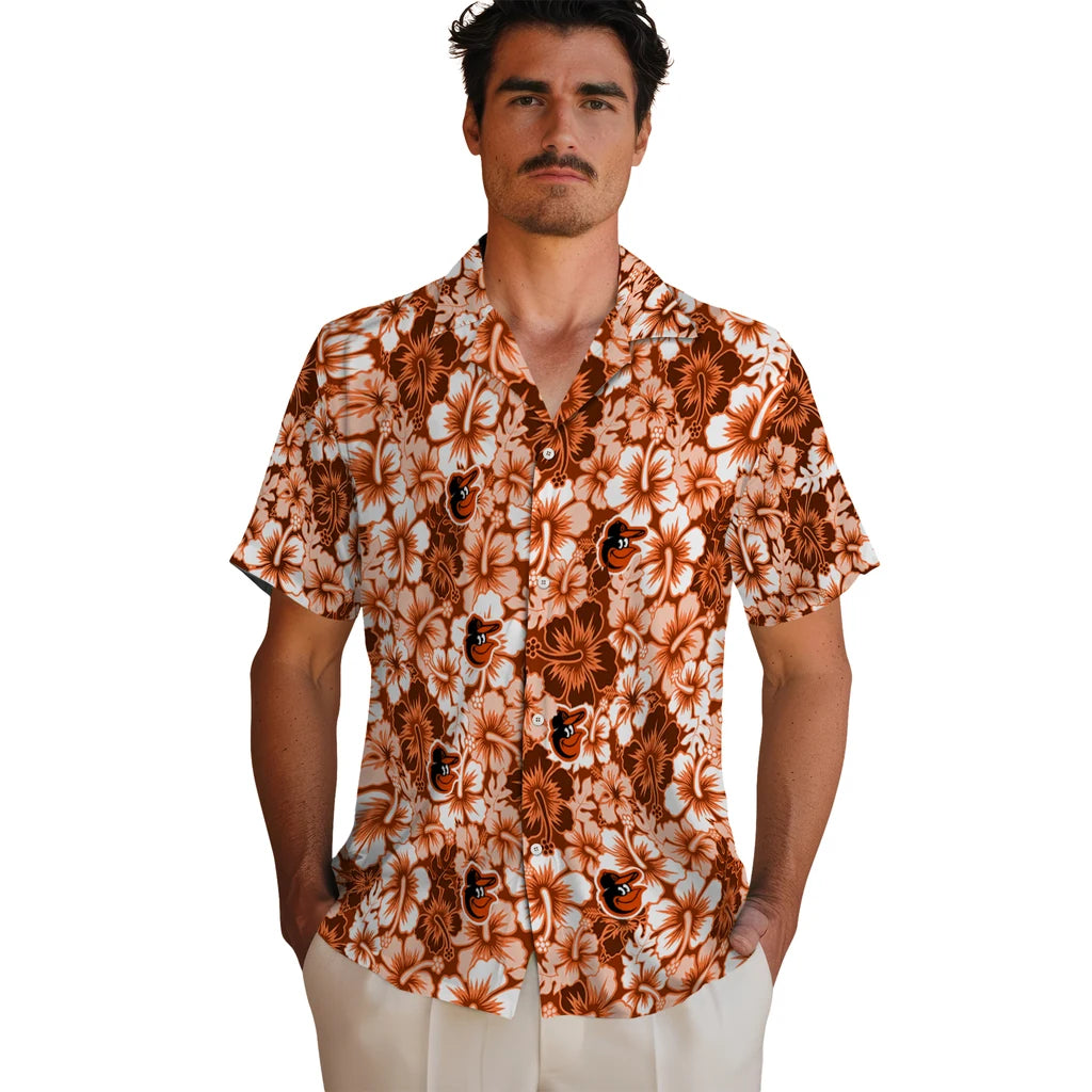 Baltimore Orioles Hawaiian Shirt - Hibiscus Blooms | Moonbestprint