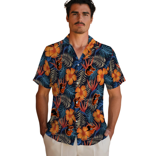 Baltimore Orioles Hawaiian Shirt - Hibiscus Foliage | Moonbestprint