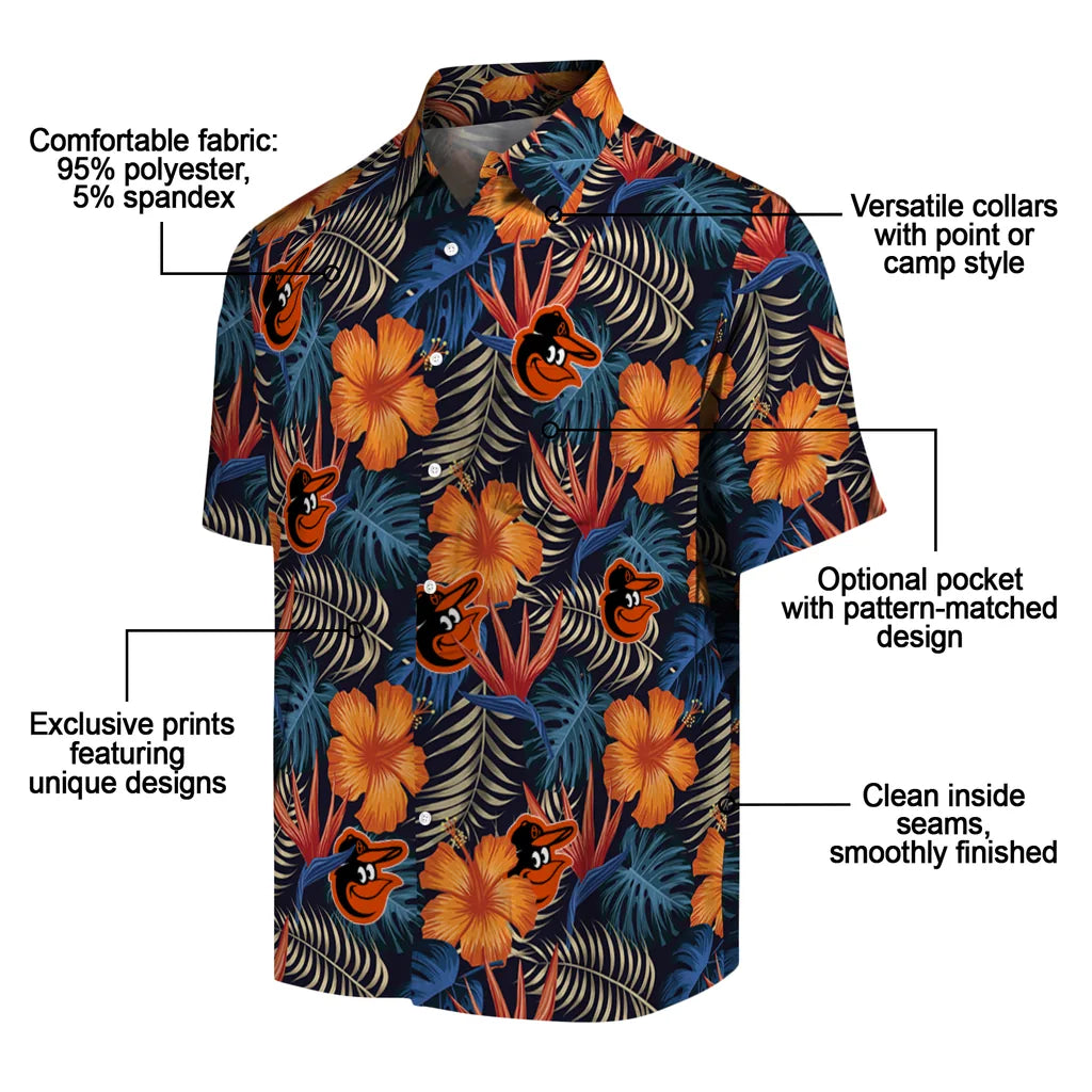 Baltimore Orioles Hawaiian Shirt - Hibiscus Foliage | Moonbestprint