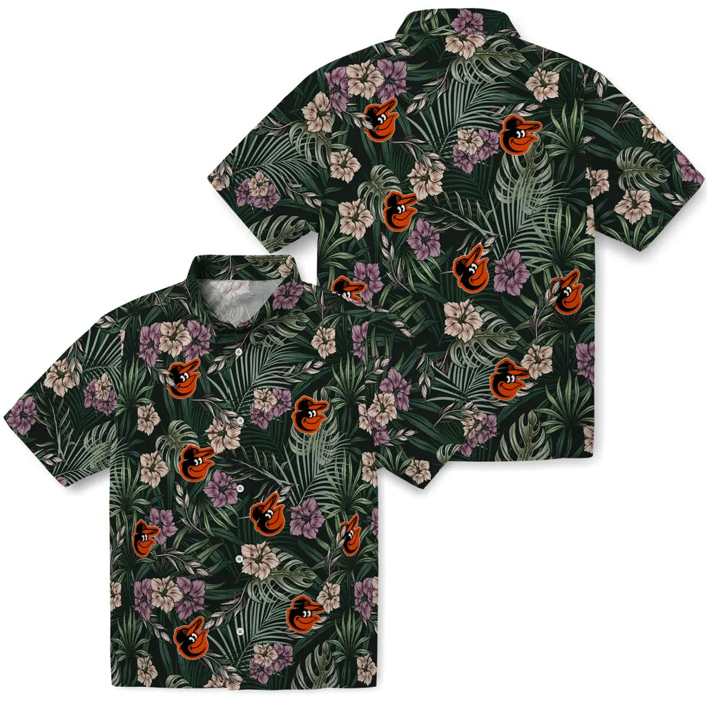 Baltimore Orioles Hawaiian Shirt - Hibiscus Leaves Pattern | Moonbestprint