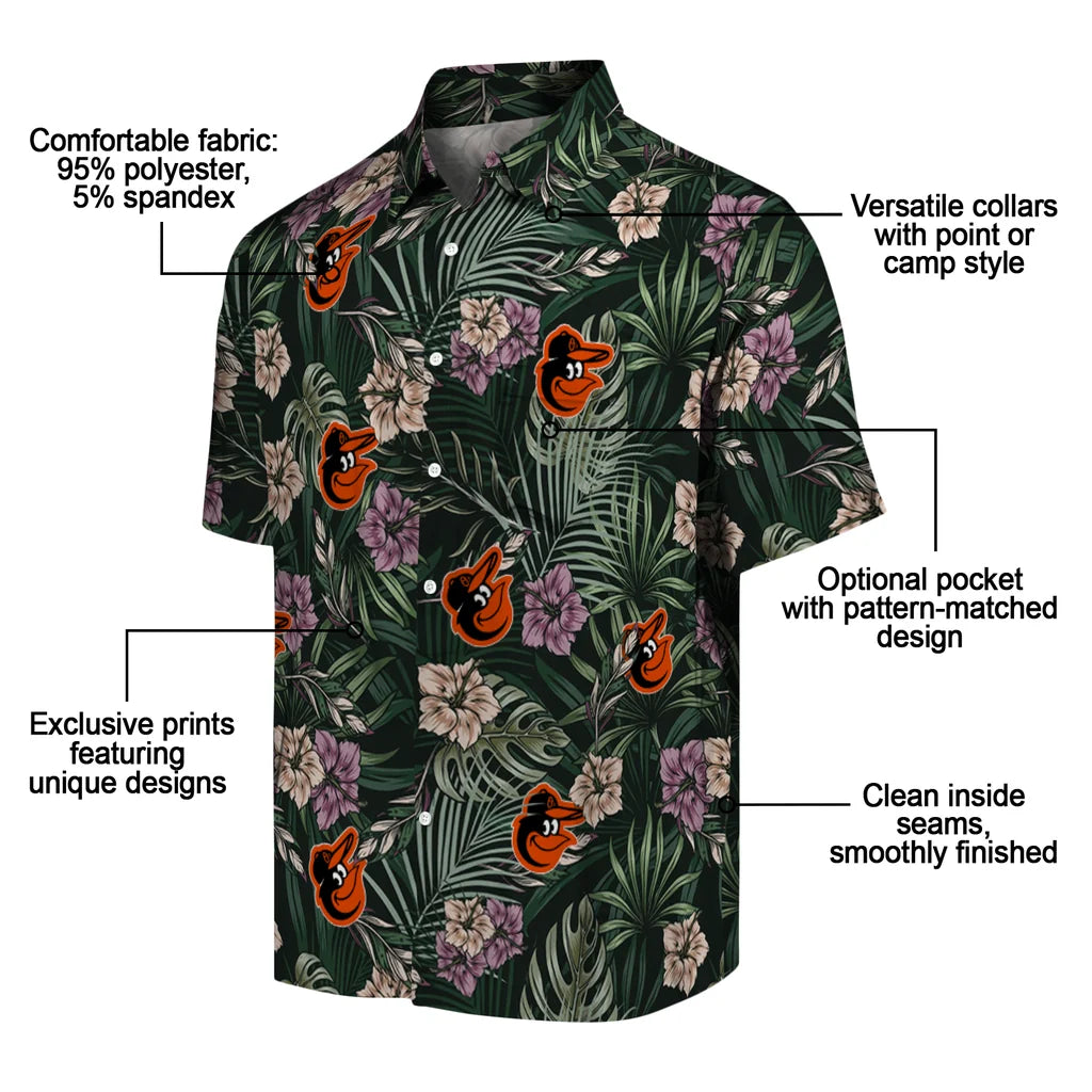 Baltimore Orioles Hawaiian Shirt - Hibiscus Leaves Pattern | Moonbestprint
